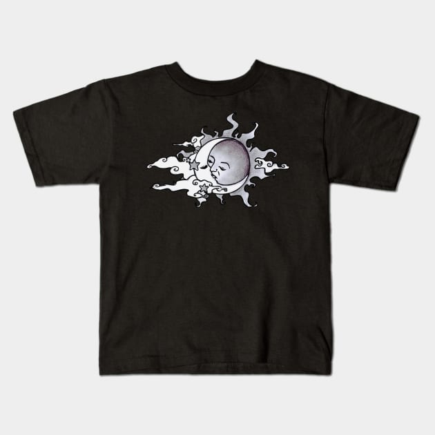 Sun and Moon kissing by night Kids T-Shirt by Zias